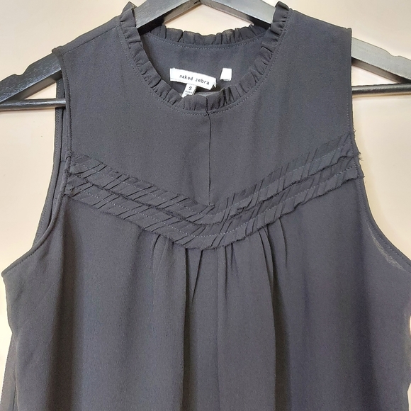 Naked Zebra black sleeveless blouse with ruffle high neck detail  size small - Picture 7 of 8